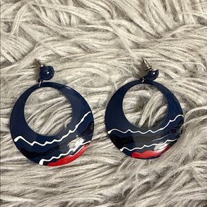 Navy and Red Hoop Earrings